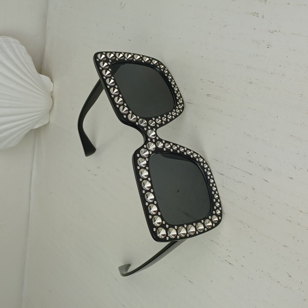 Fun Faux Elegant Black "Rhinestone" Illusion Sunglasses - Picture 4 of 9